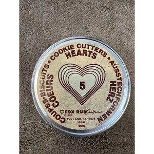 Vintage Fox Run Craftsmen Heart Cookie Cutter Set 5pc 1980 w/ Tin Box Baking